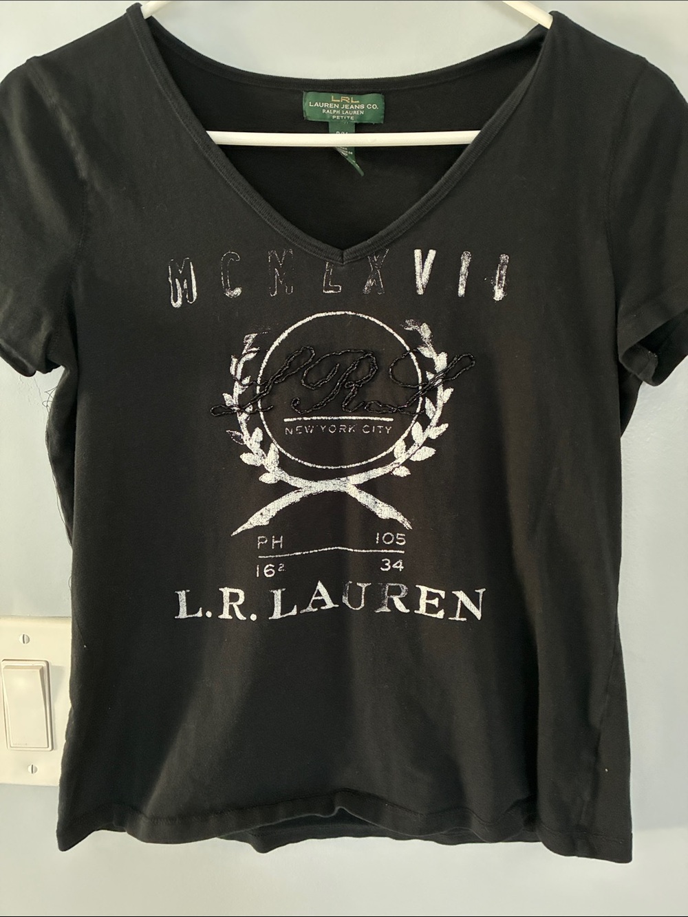 Ralph Lauren Black V-Neck Graphic Short Sleeve Tee
